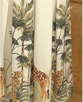 Falda larga Kenia en color crudo con estampado de guepardos y árboles